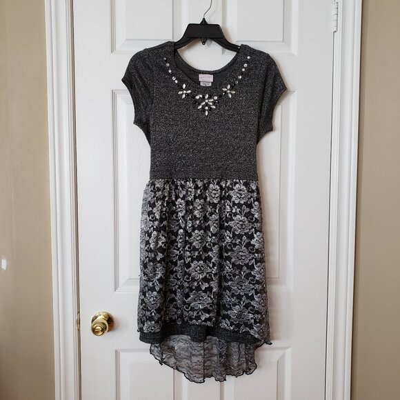 Iris & Ivy Girls Formal Party Hi-Low Dress ~ Black and Sparkly Silver ~ Sz 12/14 - Picture 1 of 5